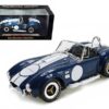 1965 Shelby Cobra 427 S/C Dark Blue Metallic with White Stripes with Printed Carroll Shelby’s Signature on the Trunk 1/18 Diecast Model Car by Shelby Collectibles