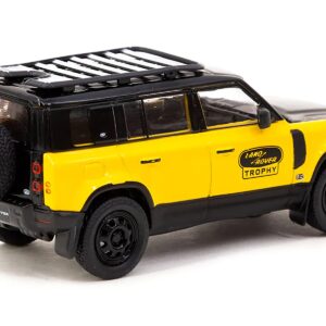 Land Rover Defender 110 “Trophy Edition” Yellow with Black Hood and Top and Roofrack “Global64” Series 1/64 Diecast Model by Tarmac Works