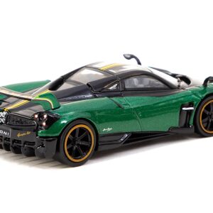 Pagani Huayra BC Trifoglio Verde Green Metallic and Black with Yellow Stripes “Global64” Series 1/64 Diecast Model by Tarmac Works