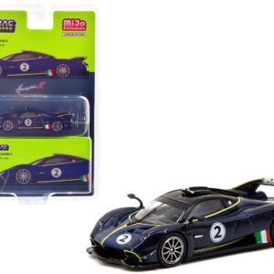 Pagani Huayra R #2 Blu Avio Blue Metallic with Black Top “Global64” Series 1/64 Diecast Model by Tarmac Works