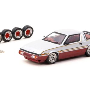 Mitsubishi Starion RHD (Right Hand Drive) Silver Metallic and Dark Red with Red Interior with Extra Wheels “Road64” Series 1/64 Diecast Model Car by Tarmac Works