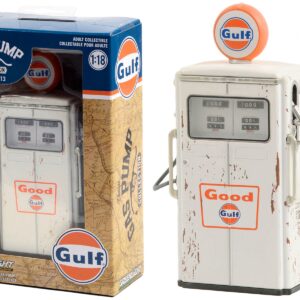 1954 Tokheim 350 Twin Gas Pump “Good Gulf – Gulf Oil” White (Weathered) “Vintage Gas Pumps” Series 13 1/18 Diecast Model by Greenlight