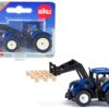 New Holland T7.315 Tractor with Pallet Fork and Pallet Blue and Black Diecast Model by Siku