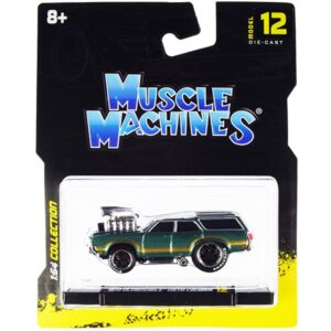 1970 Oldsmobile Vista Cruiser 442 Green Metallic with Gold Stripes 1/64 Diecast Model Car by Muscle Machines