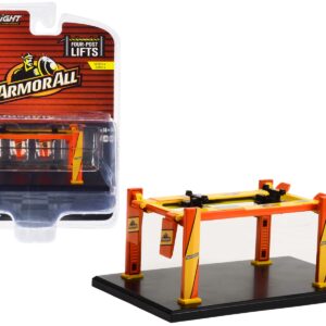 Adjustable Four-Post Lift “ArmorAll” Orange and Yellow “Four-Post Lifts” Series 4 1/64 Diecast Model by Greenlight