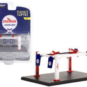 Adjustable Four-Post Lift “Chevron” White and Red “Four-Post Lifts” Series 5 1/64 Diecast Model by Greenlight