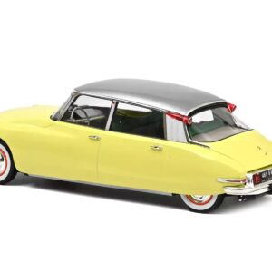 1960 Citroen DS 19 Jonquille Yellow with Silver Top and Caravan Digue Panoramic Trailer Beige 1/18 Diecast Model Car by Norev