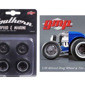 Drag Wheels and Tires Set of 4 Magnesium Finish from 1934 Altered Drag Coupe 1/18 by GMP