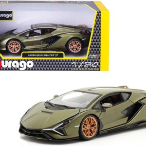 Lamborghini Sian FKP 37 Matt Green Metallic with Copper Wheels 1/24 Diecast Model Car by Bburago