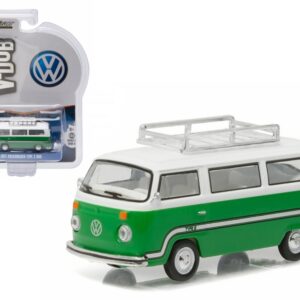 1977 Volkswagen Type 2 Bus (T2B) Sumatra Green with Roof Rack and Stripes 1/64 Diecast Model Car by Greenlight