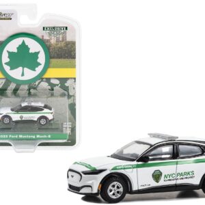 2023 Ford Mustang Mach-E White with Green Stripes “New York City Department of Parks & Recreation” “Hobby Exclusive” Series 1/64 Diecast Model Car by Greenlight