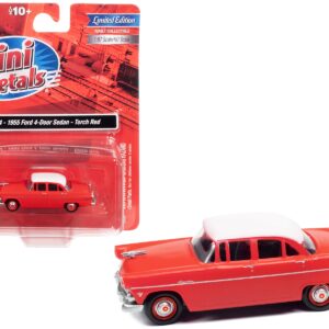 1955 Ford 4-Door Sedan Torch Red with White Top 1/87 (HO) Scale Model Car by Classic Metal Works