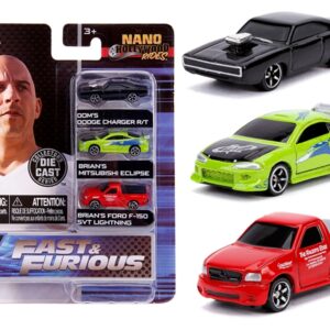 “Fast & Furious” 3 piece Set “Nano Hollywood Rides” Diecast Model Cars by Jada