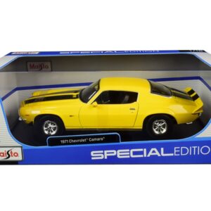 1971 Chevrolet Camaro Yellow with Black Stripes 1/18 Diecast Model Car by Maisto