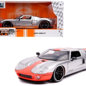 2005 Ford GT Silver with Orange Stripe “Bigtime Muscle” 1/24 Diecast Model Car by Jada