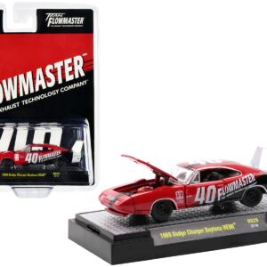 1969 Dodge Charger Daytona HEMI #40 Red with Graphics “Flowmaster” Limited Edition to 6600 pieces Worldwide 1/64 Diecast Model Car by M2 Machines