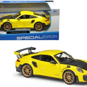 Porsche 911 GT2 RS Yellow with Carbon Hood and Gold Wheels “Special Edition” 1/24 Diecast Model Car by Maisto