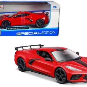 2020 Chevrolet Corvette Stingray Coupe Red with Black Stripes “Special Edition” Series 1/24 Diecast Model Car by Maisto