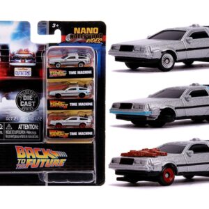 “Back to the Future” Time Machine 3 piece Set “Nano Hollywood Rides” Diecast Model Cars by Jada