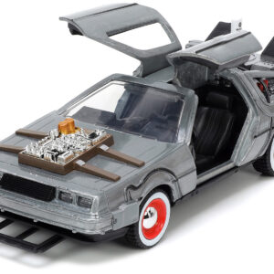 DeLorean DMC (Time Machine) Brushed Metal “Back to the Future Part III” (1990) Movie “Hollywood Rides” Series 1/32 Diecast Model Car by Jada