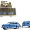 1942 Ford Fordor Super Deluxe Florentine Blue with Tear Drop Trailer “Hitch & Tow” Series 30 1/64 Diecast Model Car by Greenlight