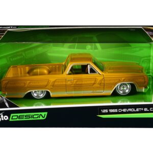 1965 Chevrolet El Camino Lowrider Gold Metallic with Graphics “Lowriders” Series 1/25 Diecast Model Car by Maisto