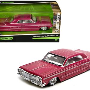 1964 Chevrolet Impala SS Lowrider Pink with Graphics and White Interior “Lowriders” “Maisto Design” Series 1/26 Diecast Model Car by Maisto