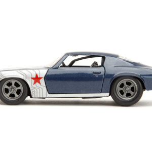 1973 Chevrolet Camaro Dark Blue Metallic with Gray Stripes and Winter Soldier Diecast Figure “Marvel Avengers” “Hollywood Rides” Series 1/32 Diecast Model Car by Jada