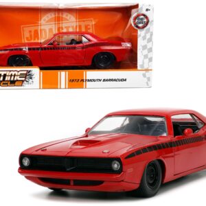 1973 Plymouth Barracuda Red with Black Stripes “Bigtime Muscle” Series 1/24 Diecast Model Car by Jada