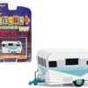 1958 Siesta Travel Trailer White and Teal with Polished Silver Stripes “Hitched Homes” Series 14 1/64 Diecast Model by Greenlight