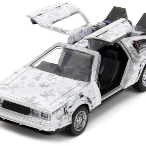 DMC DeLorean Time Machine Brushed Metal (Frost Version) “Back to the Future” (1985) Movie “Hollywood Rides” Series 1/32 Diecast Model Car by Jada