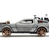 DeLorean DMC (Time Machine) Brushed Metal Train Wheel Version “Back to the Future Part III” (1990) Movie “Hollywood Rides” Series 1/32 Diecast Model Car by Jada