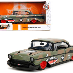 1957 Chevrolet Bel Air #3 Camouflage with Shark Mouth Graphics “Bigtime Muscle” Series 1/24 Diecast Model Car by Jada