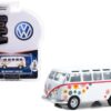 1964 Volkswagen Type 2 (T1) Samba Bus White with Graphics “Flower Power” “Club Vee V-Dub” Series 17 1/64 Diecast Model Car by Greenlight