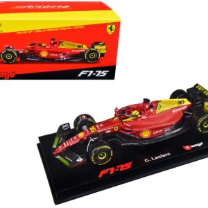 Ferrari F1-75 #16 Charles Leclerc “Giallo Modena” 2nd Place Formula One F1 Italian GP (2022) “Formula Racing” Series with Display Case 1/43 Diecast Model Car by Bburago