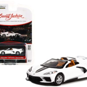 2020 Chevrolet Corvette C8 Stingray Convertible Arctic White with Black Stripes (Lot #1275) Barrett-Jackson ‘Scottsdale Edition’ Series 10 1/64 Diecast Model Car by Greenlight