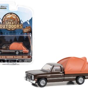 1986 GMC Sierra Classic 1500 Pickup Truck Dark Brown Metallic with Modern Truck Bed Tent “The Great Outdoors” Series 3 1/64 Diecast Model Car by Greenlight