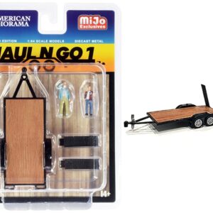 “Haul N Go 1” Trailer and 2 Figurines Diecast Set of 3 pieces for 1/64 Scale Models by American Diorama