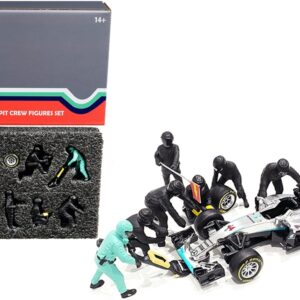 Formula One F1 Pit Crew 7 Figurine Set Team Black for 1/43 Scale Models by American Diorama