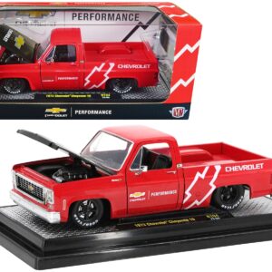 1973 Chevrolet Cheyenne 10 Pickup Truck Bright Red with Black Hood “Chevrolet Performance” Limited Edition to 7250 pieces Worldwide 1/24 Diecast Model Car by M2 Machines