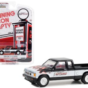 1990 GMC S-15 Sierra Pickup Truck Black and White with Flames “Flowtech Exhaust” “Running on Empty” Series 16 1/64 Diecast Model Car by Greenlight