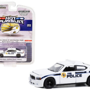 2008 Dodge Charger Police Pursuit White “FBI Police (Federal Bureau of Investigation Police)” “Hot Pursuit” Special Edition 1/64 Diecast Model Car by Greenlight