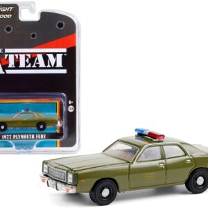 1977 Plymouth Fury “U.S. Army Police” Army Green “The A-Team” (1983-1987) TV Series “Hollywood Special Edition” 1/64 Diecast Model Car by Greenlight