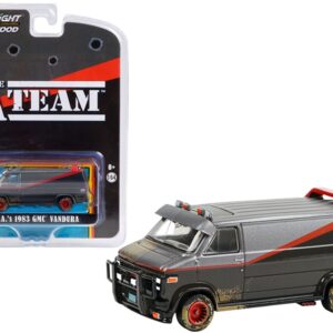 1983 GMC Vandura Van (B.A.’s) Black and Silver with Red Stripe (Dirty Version) “The A-Team” (1983-1987) TV Series “Hollywood Special Edition” 1/64 Diecast Model Car by Greenlight