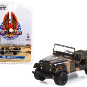 1981 Jeep CJ-7 Camouflage “Fall Guy Stuntman Association” Hollywood Special Edition 1/64 Diecast Model Car by Greenlight