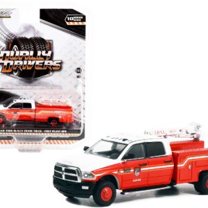 2018 Ram 3500 Dually Crane Truck Red and White with Stripes “FDNY (Fire Department of the City of New York) Plant Ops” “Dually Drivers” Series 10 1/64 Diecast Model Car by Greenlight