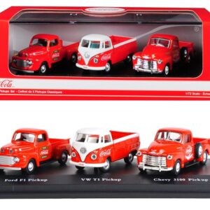 “Classic Pickups” Gift Set of 3 Pickup Trucks “Coca Cola” 1/72 Diecast Model Cars by Motorcity Classics