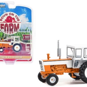 1973 Tractor with Enclosed Cab Orange and White “Down on the Farm” Series 8 1/64 Diecast Model by Greenlight