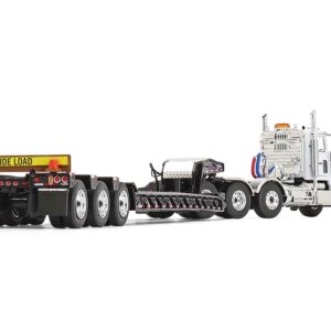 Peterbilt 367 Day Cab White “Komatsu” and Talbert 55SA Tri-Axle Lowboy Trailer Black 1/50 Diecast Model by First Gear