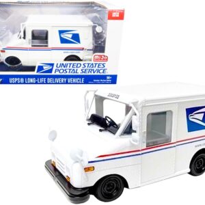 “USPS” LLV Long Life Postal Delivery Vehicle White with Stripes “United States Postal Service” 1/24 Diecast Model by Greenlight